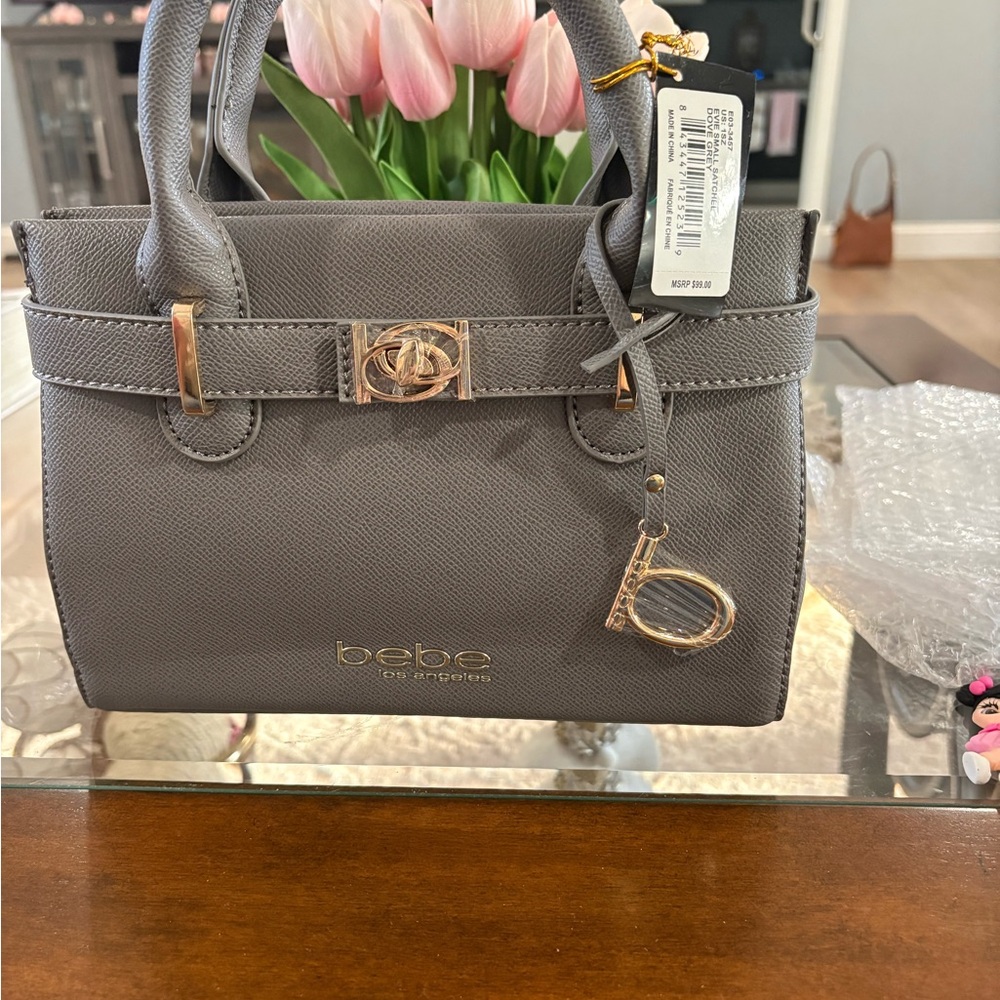 Bebe Charcoal Satchel with Gold Details